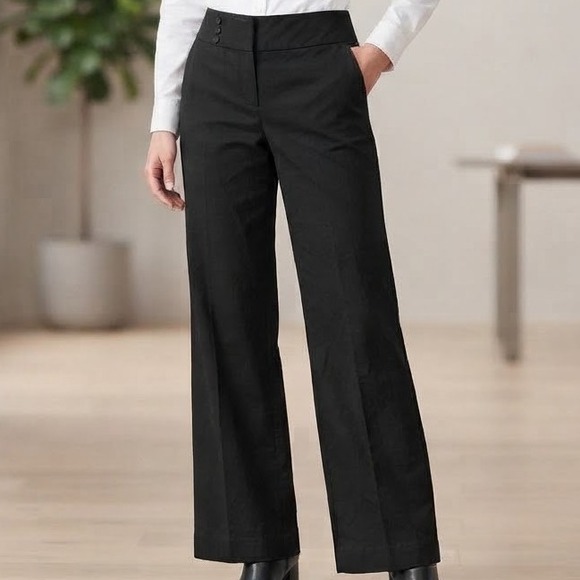 Banana Republic Pants - Banana Republic Black Wide Leg Dress Pants Triple Button Waist Trousers Womens